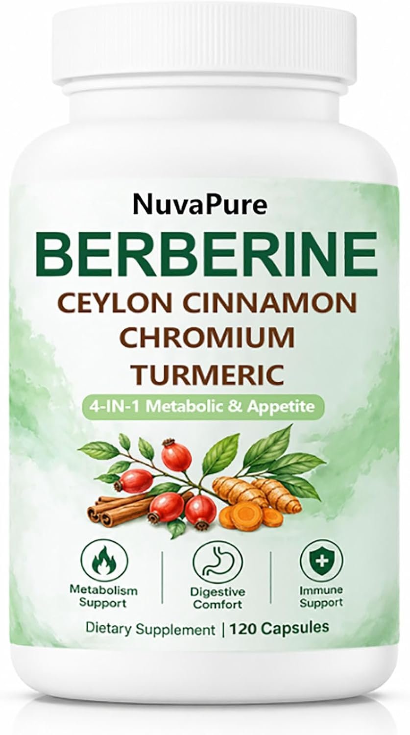 Halpilt Nuvapure Berberine with Ceylon Cinnamon, Berberine 4-in-1 Blend | Cellular Energy & Metabolism Support, 120 Capsules (1)