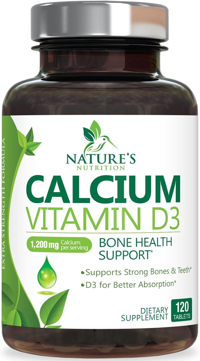 Calcium 1200 mg with Vitamin D3 – Best Absorption & Bone Health Support Supplement for Women & Men – Bone Strength, Teeth & Immune Support – Natural Calcium & D3 Pills – Bottled in USA – 120 Tablets