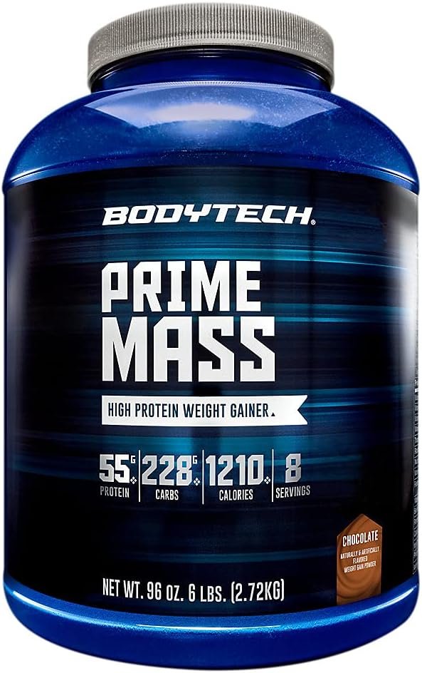 BodyTech Prime Mass – High-Calorie Mass Gainer – Supports Muscle Growth & Weight Gain – Chocolate (6 lb, 8 Servings)