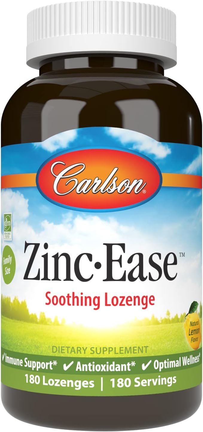 Carlson Zinc-Ease, Soothing Lozenge, Zinc Citrate, Lemon, 180 Lozenges