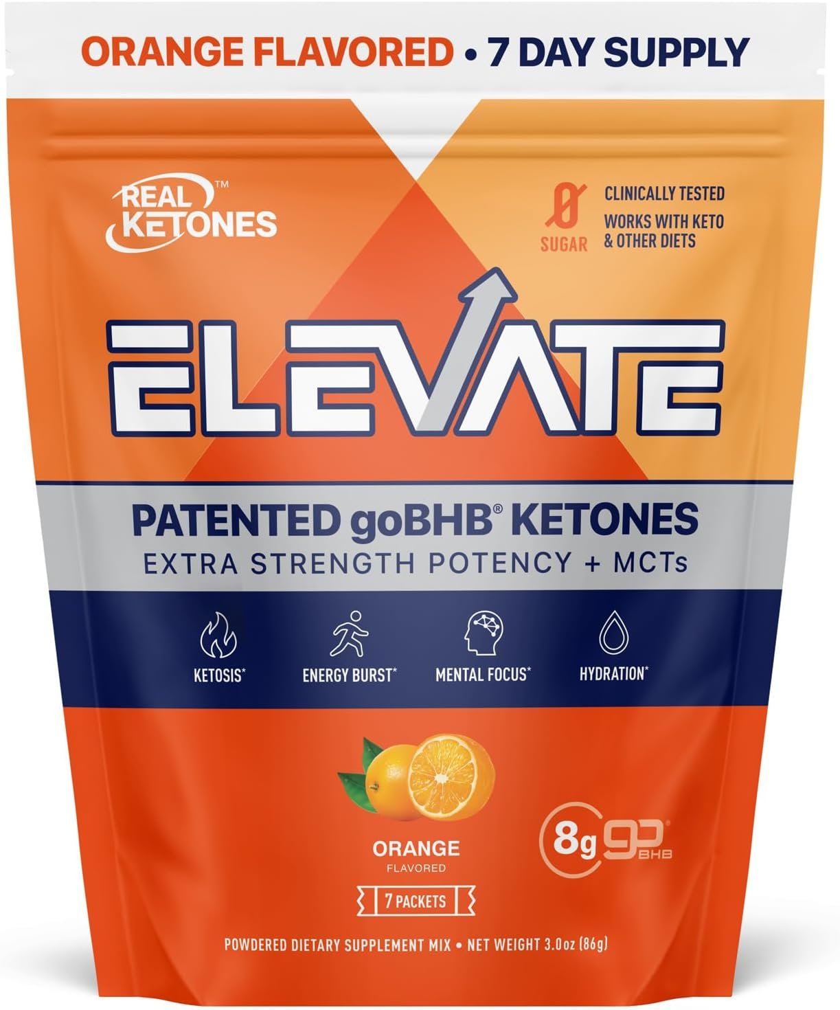 Real Ketones MCT & BHB Exogenous Ketones Drink Mix Packets Elevate Keto Electrolytes Powder Packets No Sugar with 4 Main Electrolytes Plus Hydrating Proprietary Keto BHB – 7-Pack Orange