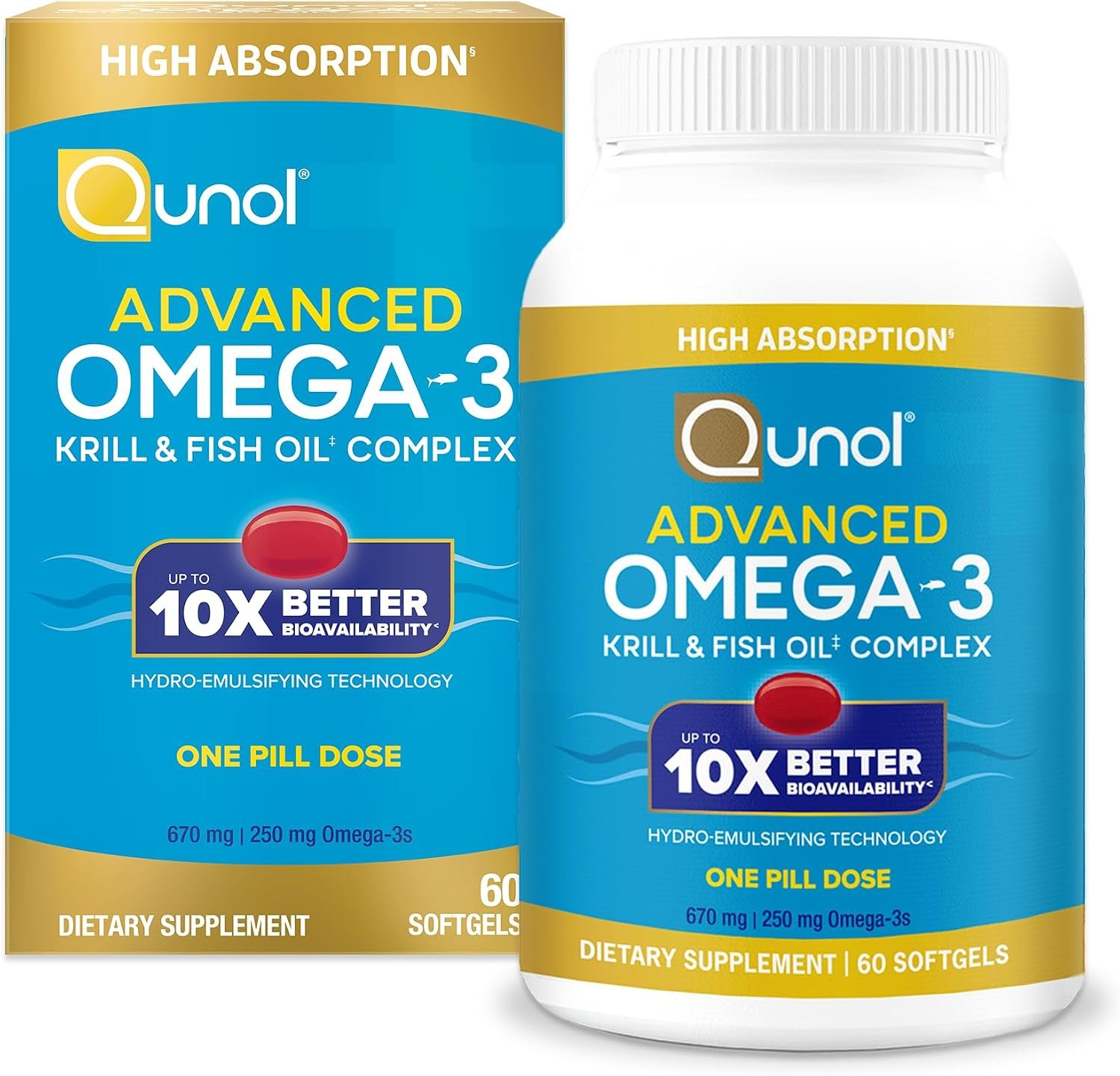 Qunol Advanced Omega-3 Krill & Fish Oil Complex, 250mg EPA & DHA, 60ct