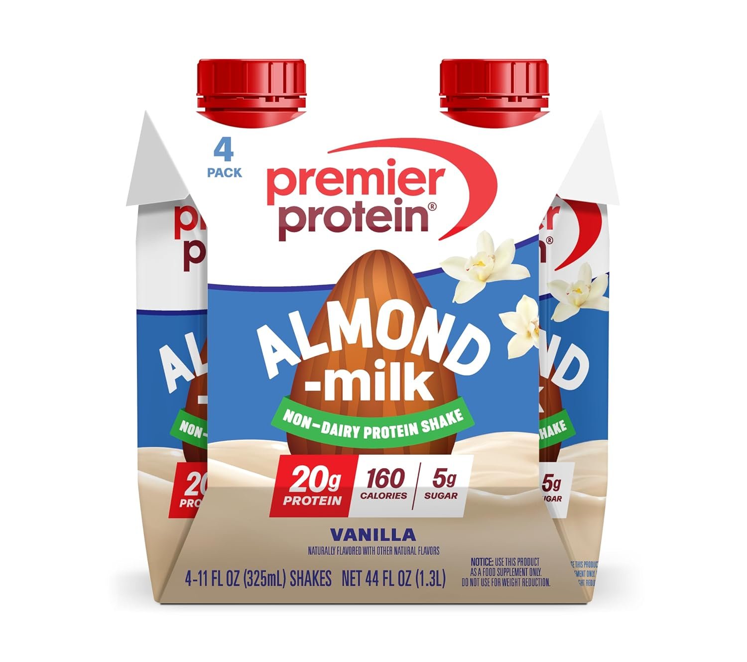 Premier Protein Non-Dairy Almondmilk Protein Shake, 20g, Vanilla, 4 Pack