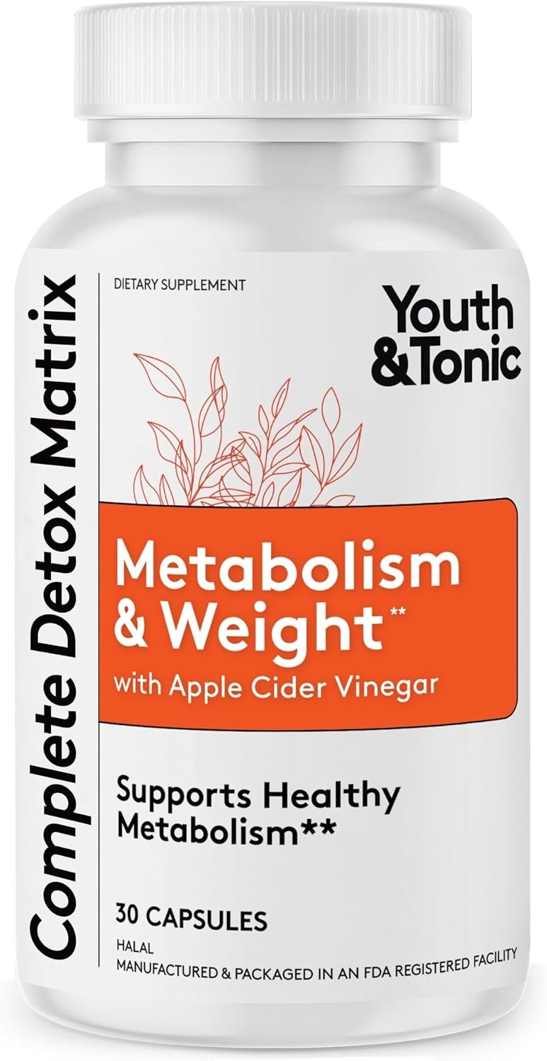 Youth & Tonic Detox Pills, Gut Cleanse Weight Loss, Women & Men, ACV Pills