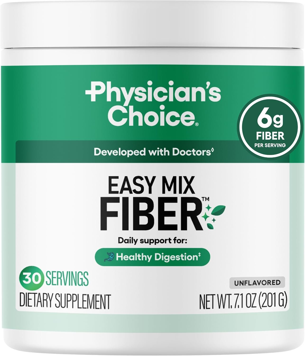 Physician’s CHOICE Easy Mix Fiber for GLP-1 Support – No Grit & Sugar Free – Daily Prebiotic Soluble Fiber Powder Supplement – Digestive Health & Regularity – for Women and Men – Unflavored – 7.1oz