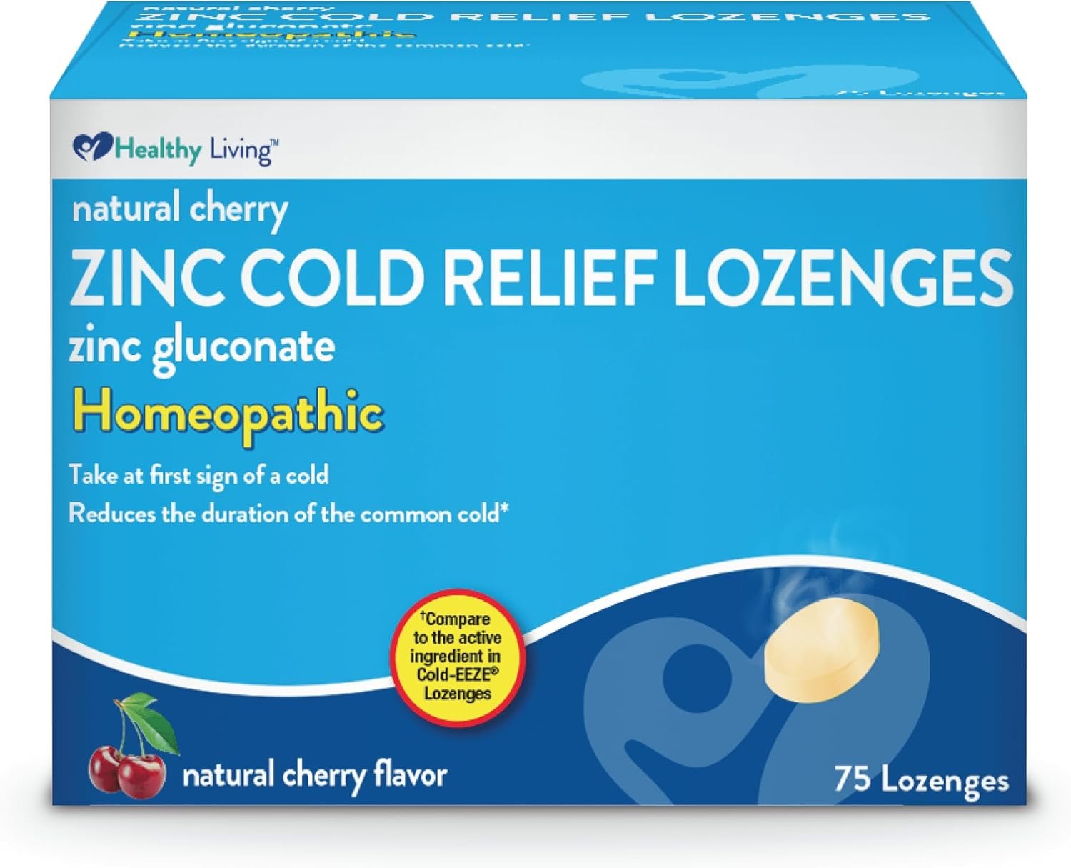 Healthy Living Cherry Zinc Lozenges, Homeopathic Cold Remedy, Reduces Duration of The Common Cold, Sore Throat, Cough, Congestion and Post Nasal Drip, 75 Count