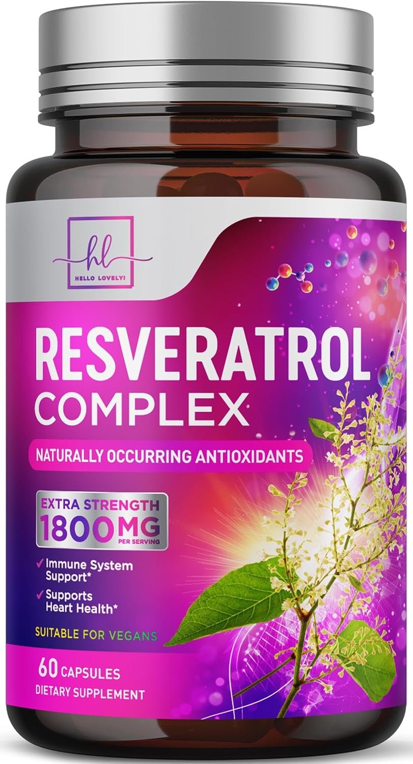 Resveratrol Blend 1800mg Supplement – Extra Strength Antioxidant Complex for Healthy Aging & Immune Support, Natural Heart Health & Energy Support, Bioavailable Trans-Resveratrol – 60 Capsules