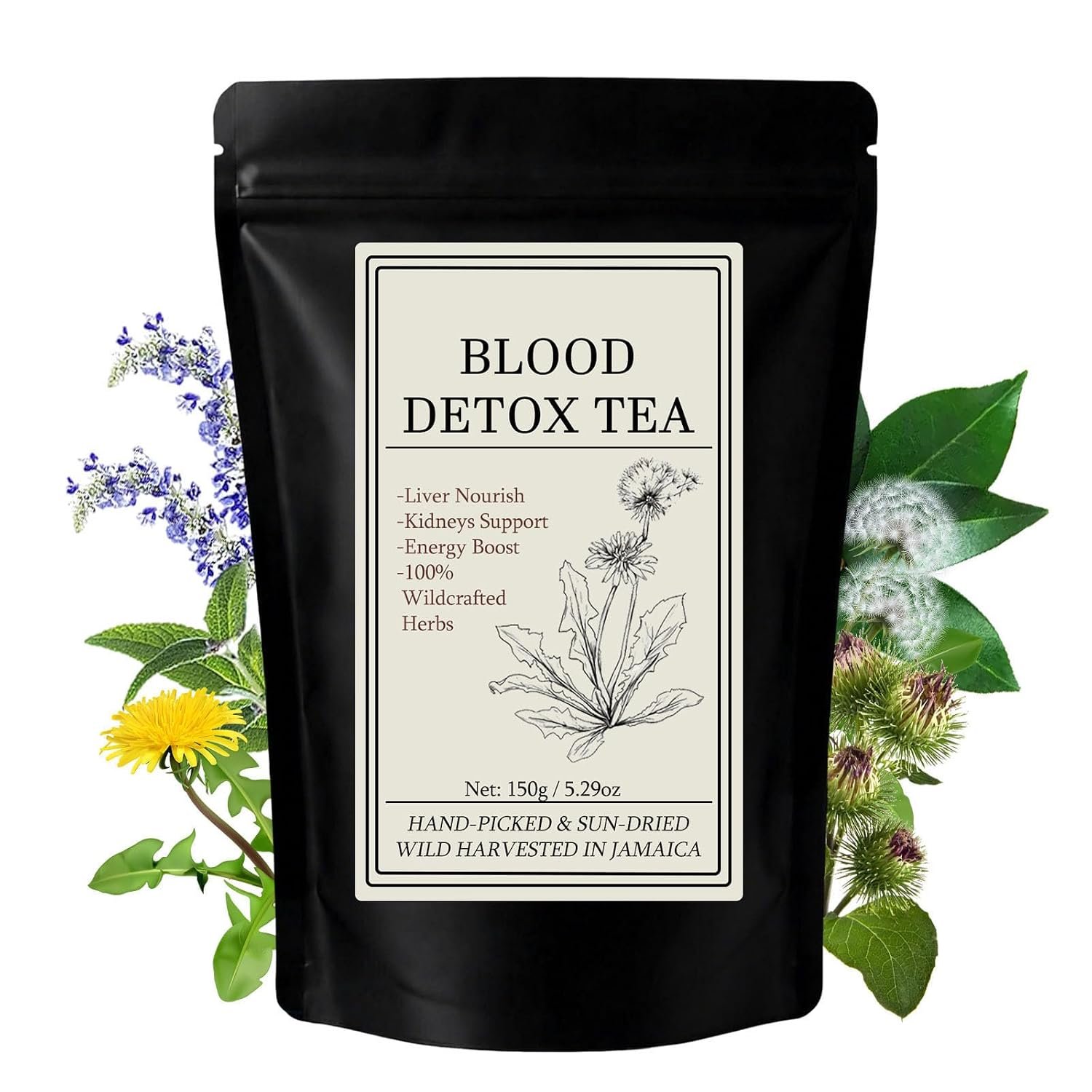 30 Bags Blood Detox Tea Jamaica, Chef Blood Detox Tea Tijani, Hand Picked and Sun-Dried Wildcrafted Herbs With Guaco, Burdock Root, Oregano, Cinnamon, Moringa, Caffeine Free