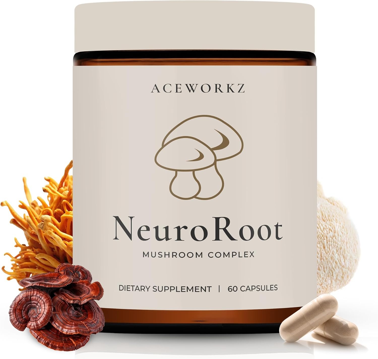 NeuroRoot Organic 10 Mushroom Complex Supplement – Lion’s Mane, Reishi, Cordyceps & More – 10:1 Fruiting Body Extract – Focus, Energy & Immune Support – BioPerine® Enhanced Absorption (60 Capsules)