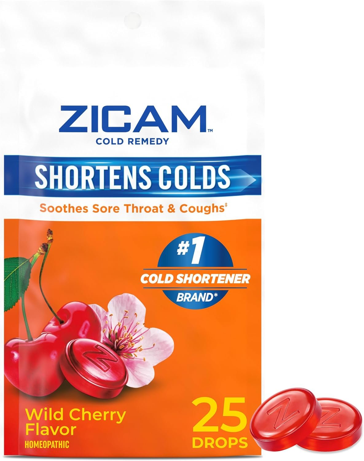 Zicam Cold Remedy Zinc Cough Drops, Wild Cherry Flavor, 25 Count