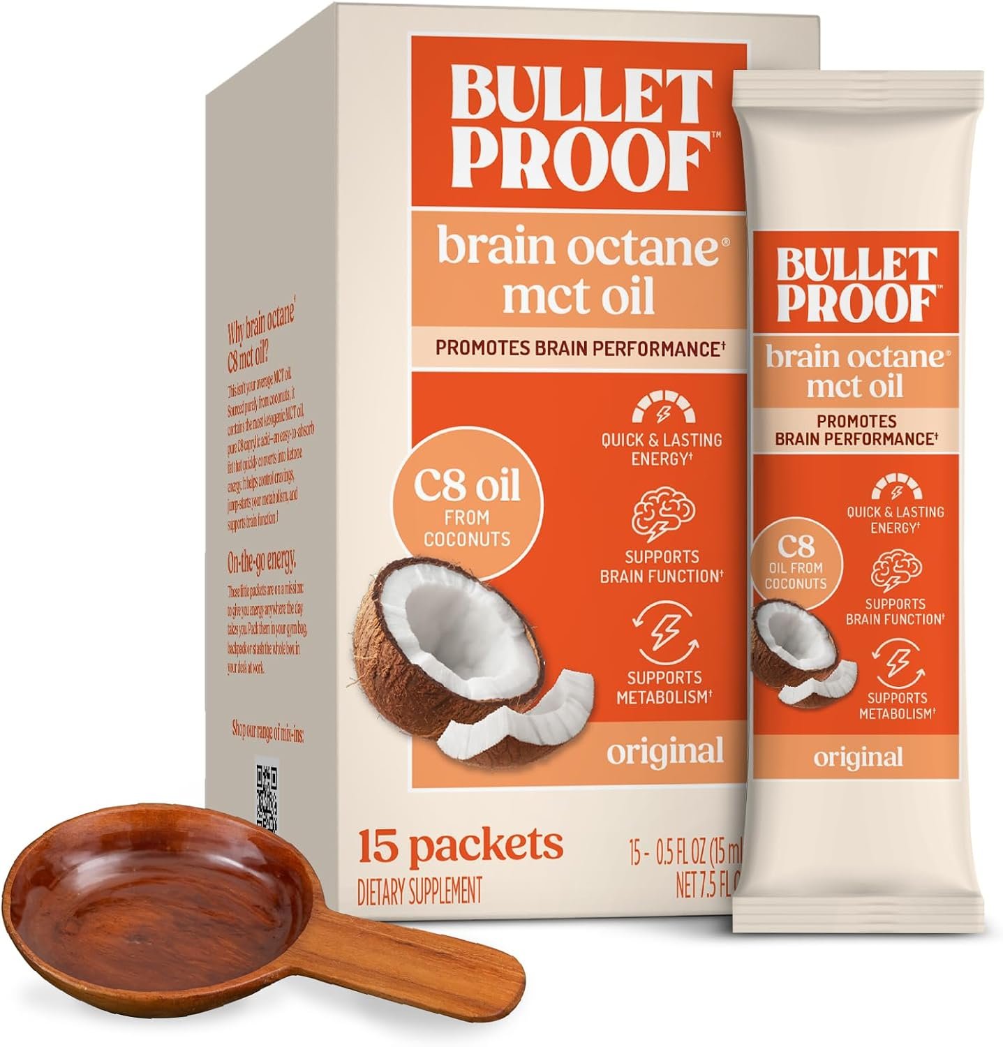 Bulletproof Brain Octane C8 MCT Oil Packets (15-Pack) 100% C8 from Coconut