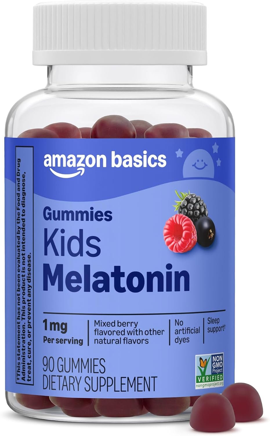 Amazon Basics Kids Melatonin 1 mg Dietary Supplement Gummies 90 Count