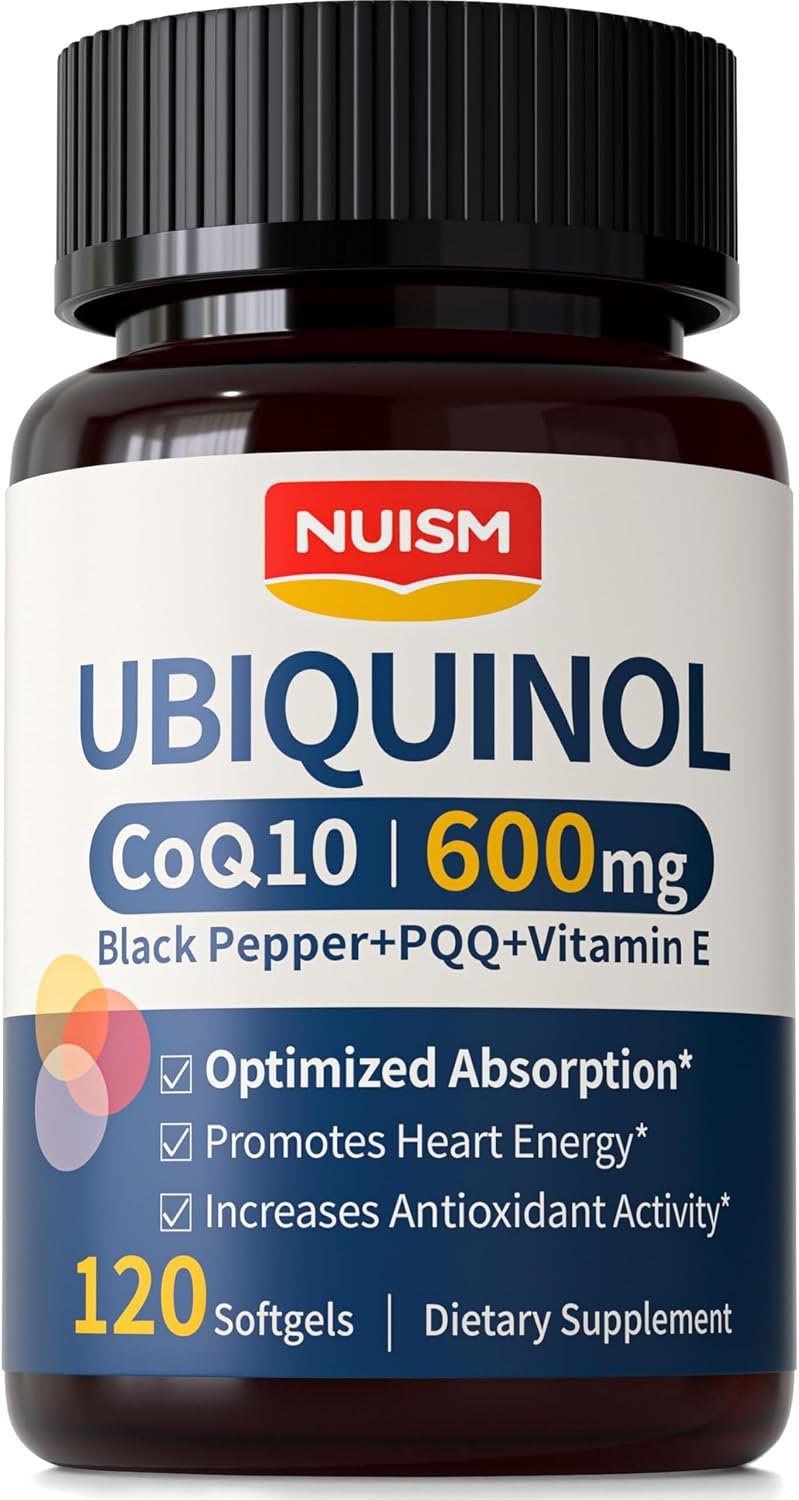 CoQ10 Ubiquinol 600mg Softgels, Coenzyme Co q 10 Supplement with Pqq Vitamins Black Pepper, Maximum Absorption Cq10 for Antioxidants, Vascular, Heart Health, Cellular Energy C0q-10 120 Count