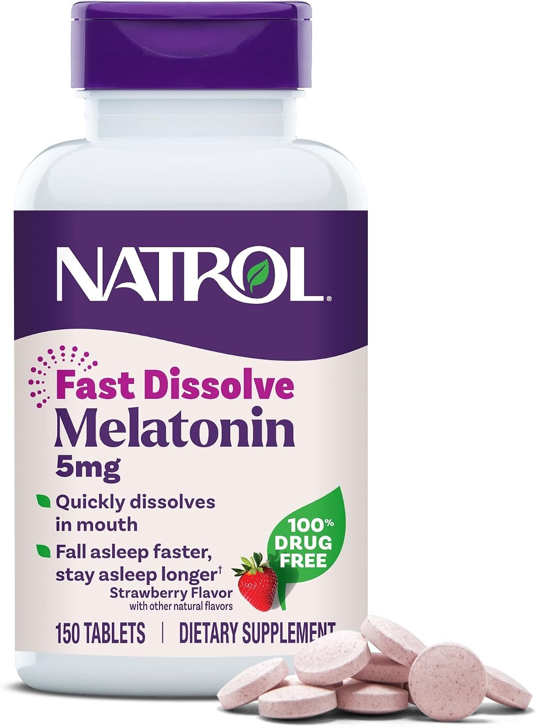 Natrol Melatonin 5 mg Fast Dissolve Tablets, Strawberry, 150 Count