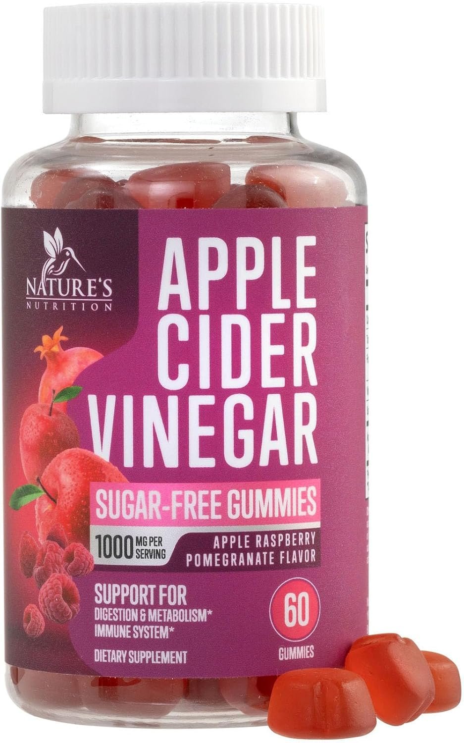 Apple Cider Vinegar Gummies 1000mg – Sugar Free Max Strength ACV Gummy Vitamins Supplement, Advanced Formula, Vitamin B12 Supports Metabolism & Energy – Keto Friendly, Vegan, Gluten Free – 60 Gummies
