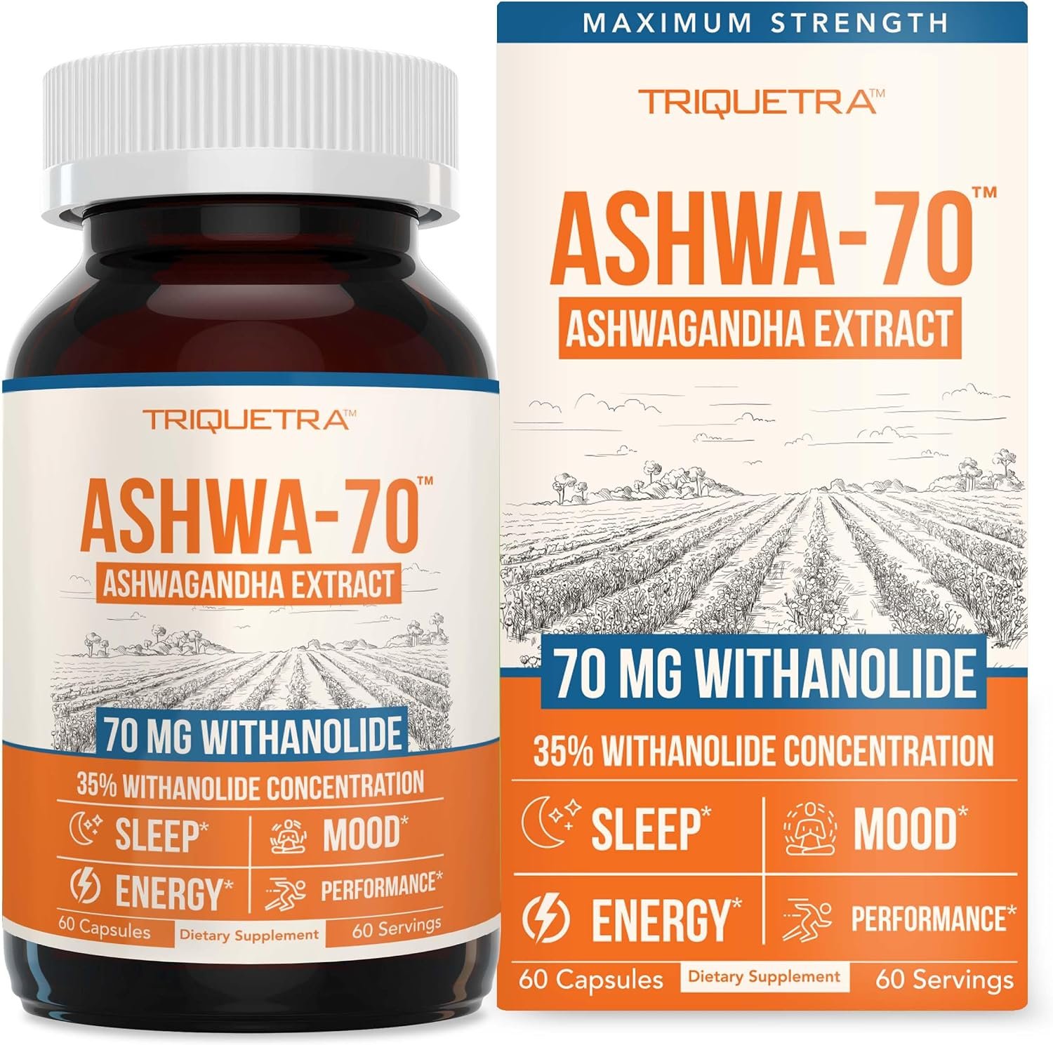 Ashwa-70®: Ashwagandha Extract – 35% Withanolides | Max Strength, Highest Withanolide Concentration – Mood & Performance – Enhanced Absorption with BioPerine® Black Pepper (60 Capsules)