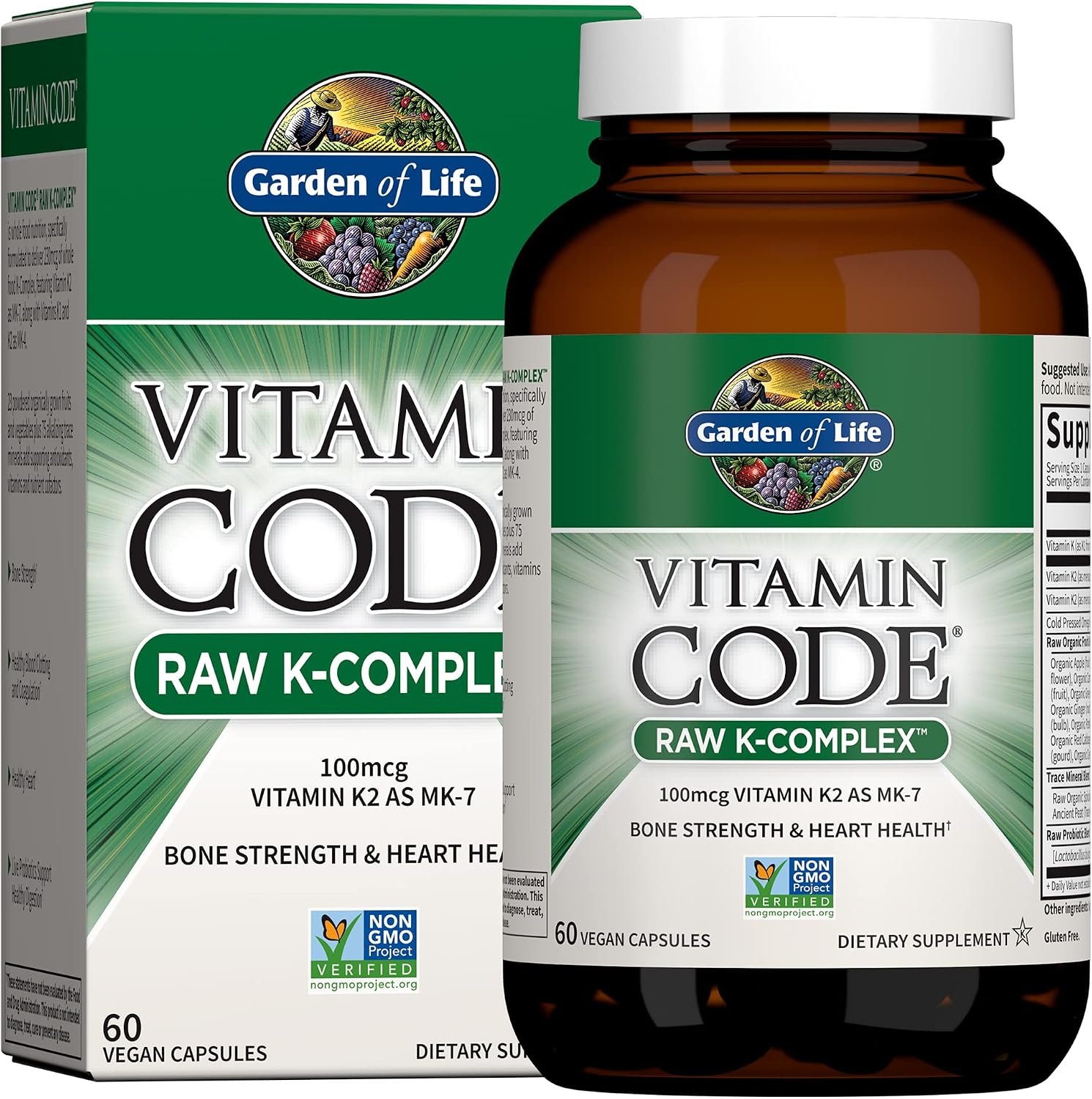 Garden of Life Vitamin Code Raw K-Complex with Vitamin K1 & K2, 60 Capsules