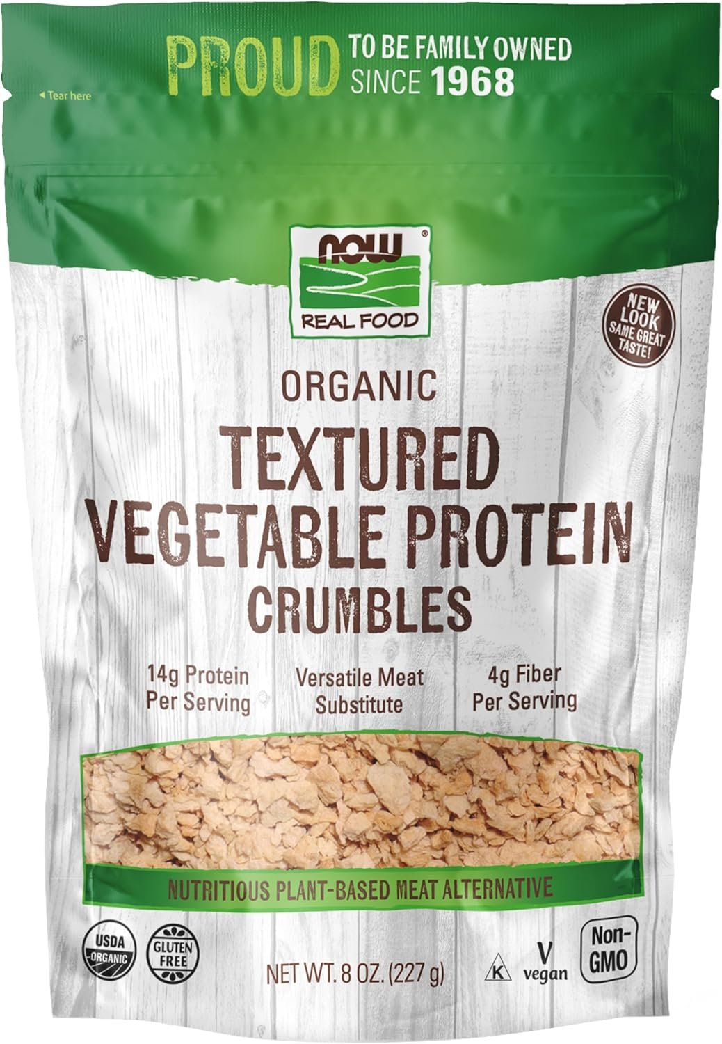 NOW Foods, Organic Textured Soy Protein Granules, Non-GMO, Versatile, Vegetable-Sourced Protein, 8-Ounce (Packaging May Vary)