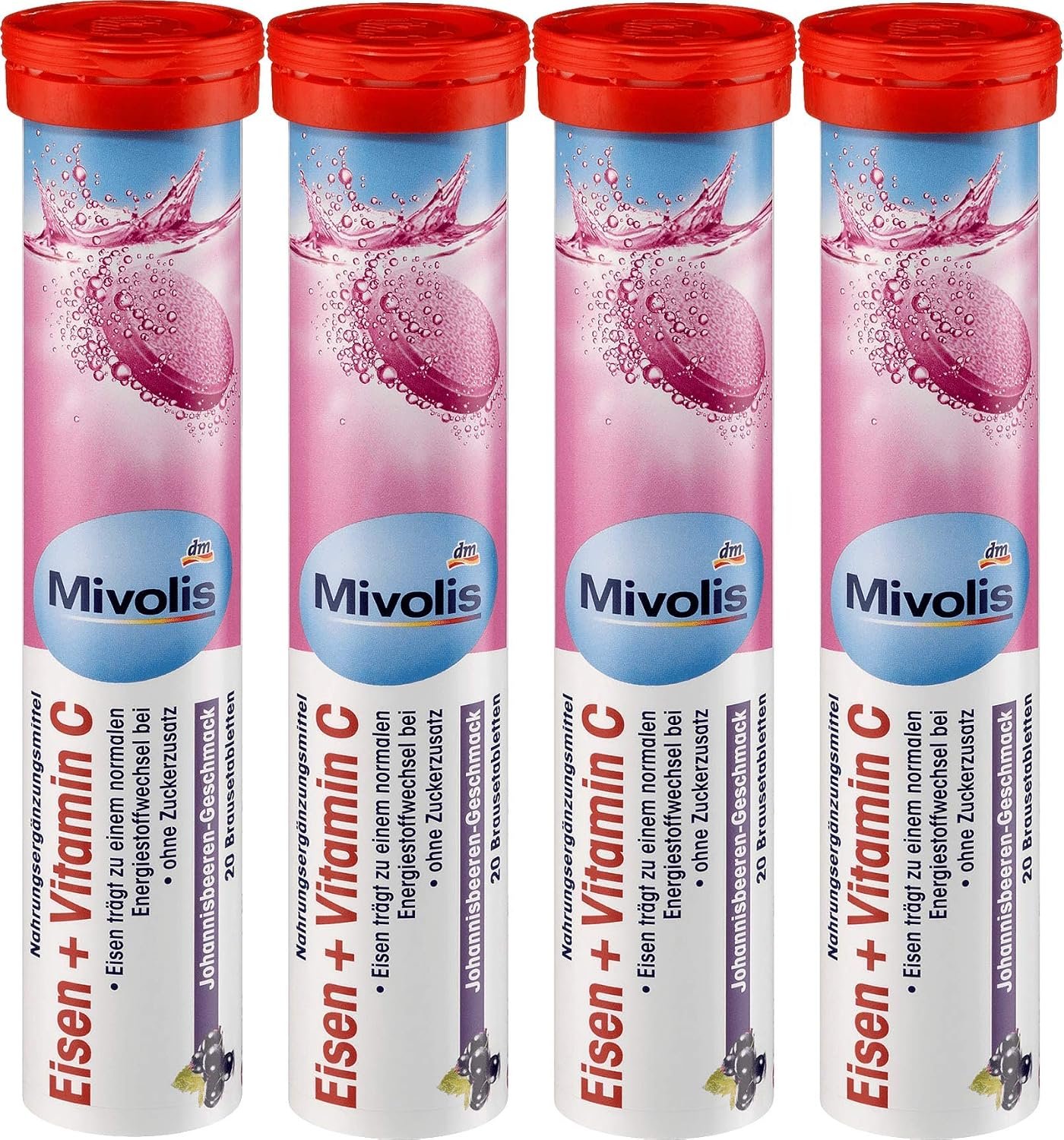 Mivolis Iron + Vitamin C effervescent Tablets – Dietary Supplements 4 Packs x 20 pcs | Germany