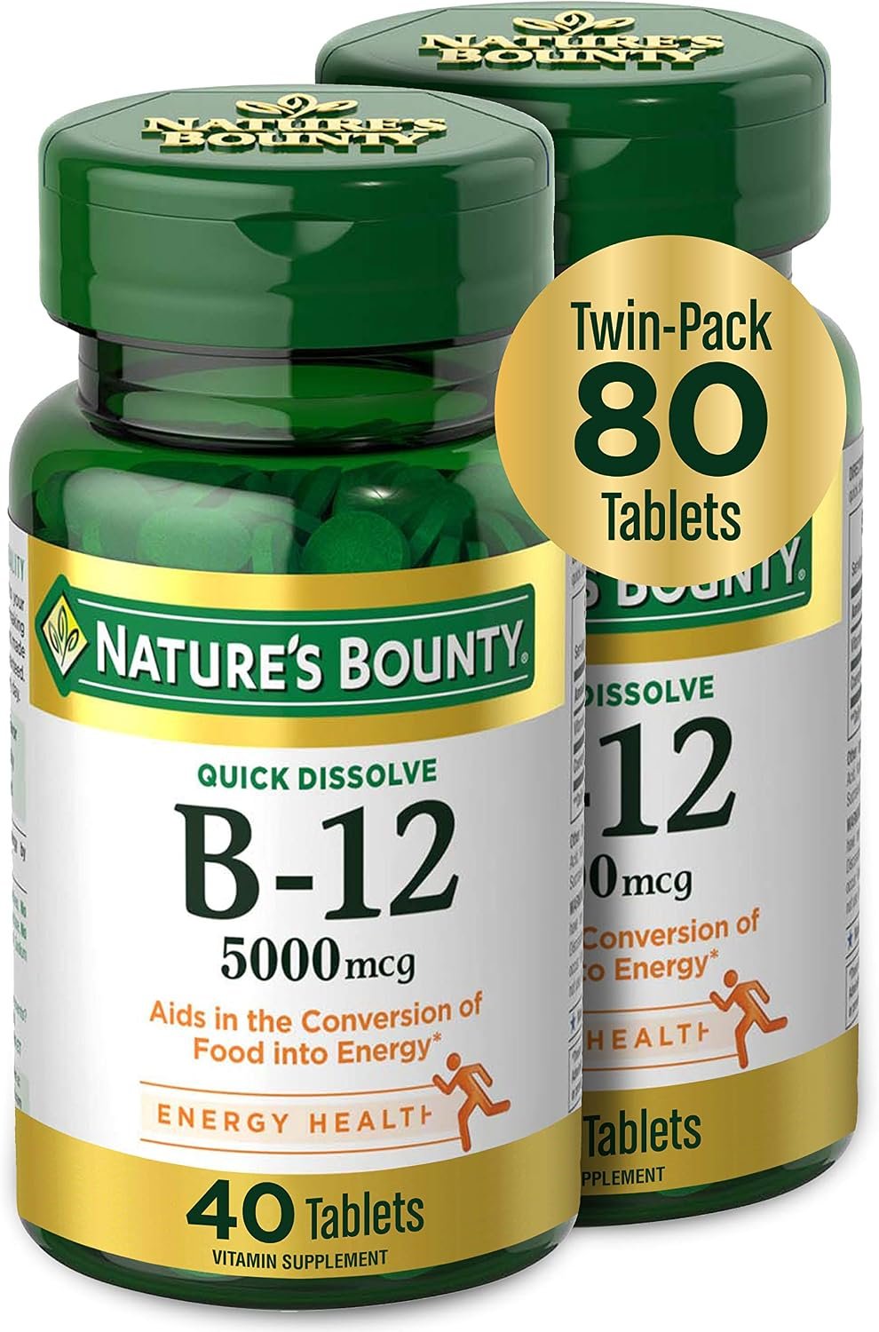 Nature’s Bounty Vitamin B12, Quick Dissolve Vitamin Supplement, 40 Tablets