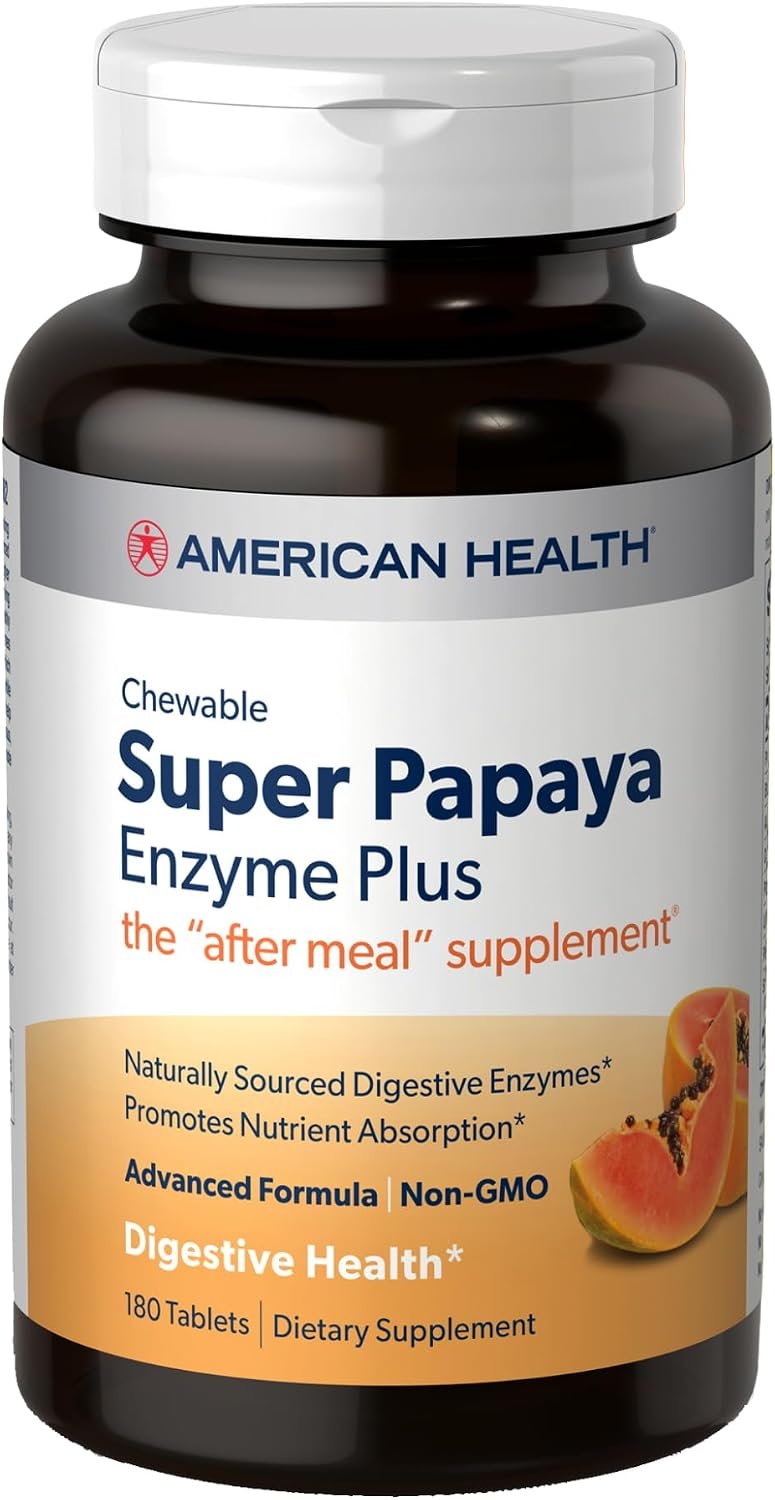 American Health Super Papaya Enzyme Plus – 180 Chewable Tablets – The After-Meal Supplement – Non-GMO – 60 Servings