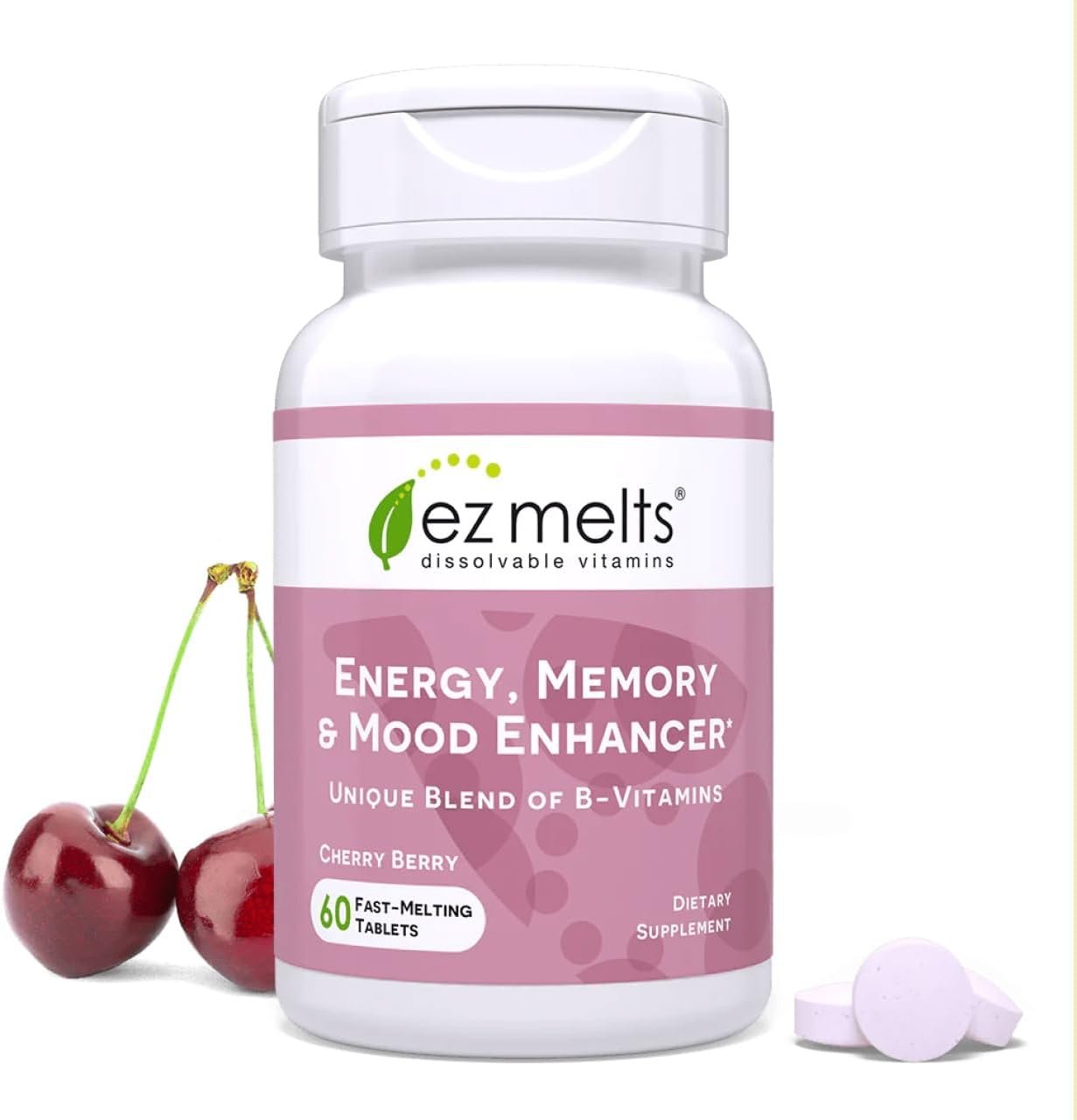 EZ Melts Dissolvable Energy, Memory & Mood Enhancer, 60 Tabs, Cherry Berry