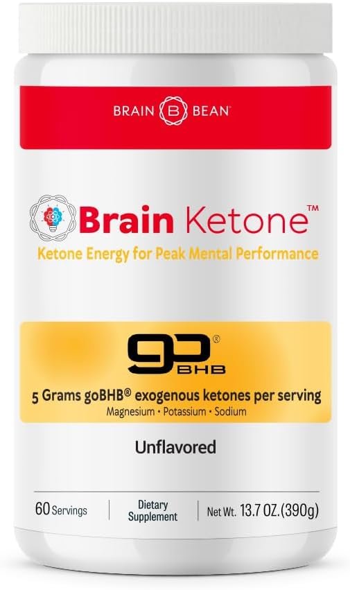 Brain Bean Brain Ketone | 5g Bioidentical BHB Exogenous Ketones Powder | Brain Fuel for Focus, Mental Clarity & Memory | Sugar-Free, Caffeine-Free Keto Supplement | Unflavored | 30 Servings