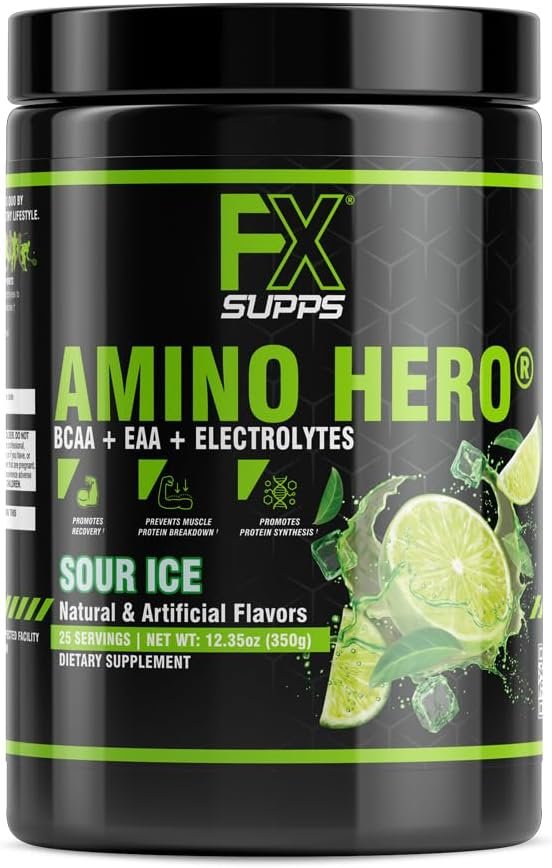 FXSUPPS Amino Hero Sour Ice Flavor (25 Servings) | Post-Workout Recovery Drink for Men and Women | Energy Powder Mix with BCAA, EAA, and Electrolytes | Promotes Endurance and Healthy Muscles – 1 Pack