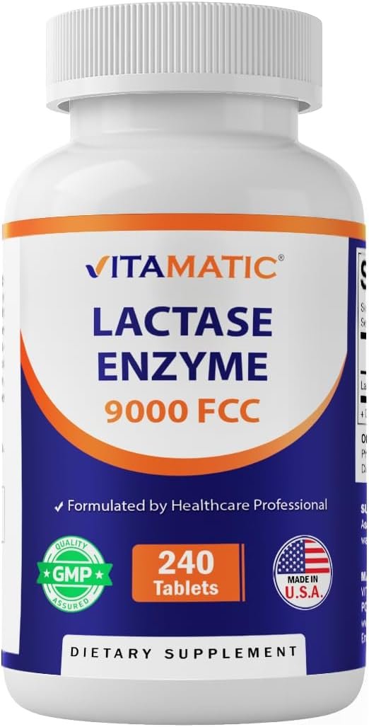 Vitamatic Lactase Enzyme 9000 FCC 240 Tablets – Lactose Intolerance Relief Caplets