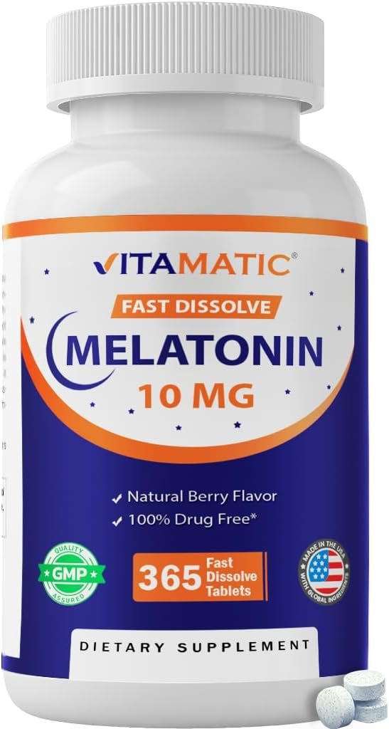 Vitamatic Melatonin 10 mg, Natural Berry Flavor, 365 Fast Dissolve Tablets