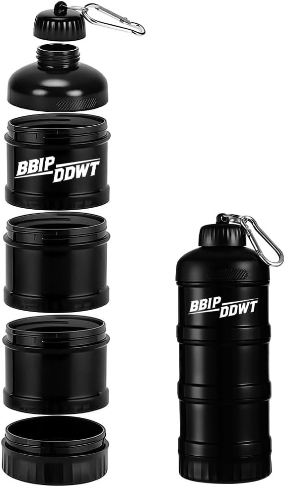3-Layer Protein Powder Container With Funnels Stand, Black