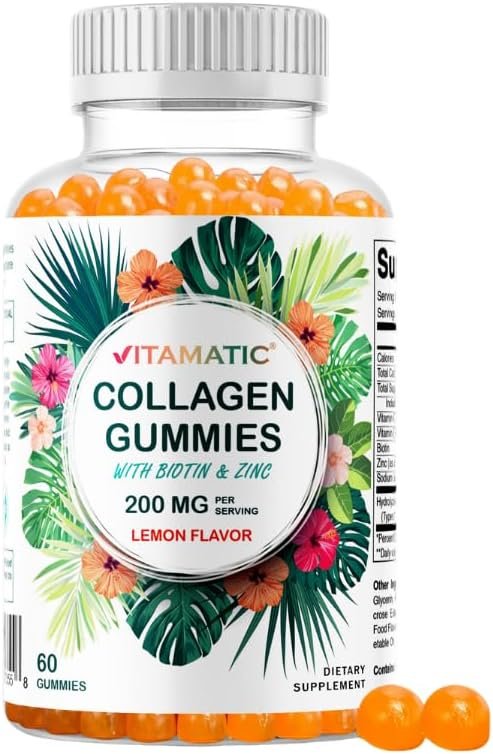 Vitamatic Hydrolyzed Collagen Gummies 200 mg with Biotin & Zinc, 60 Count