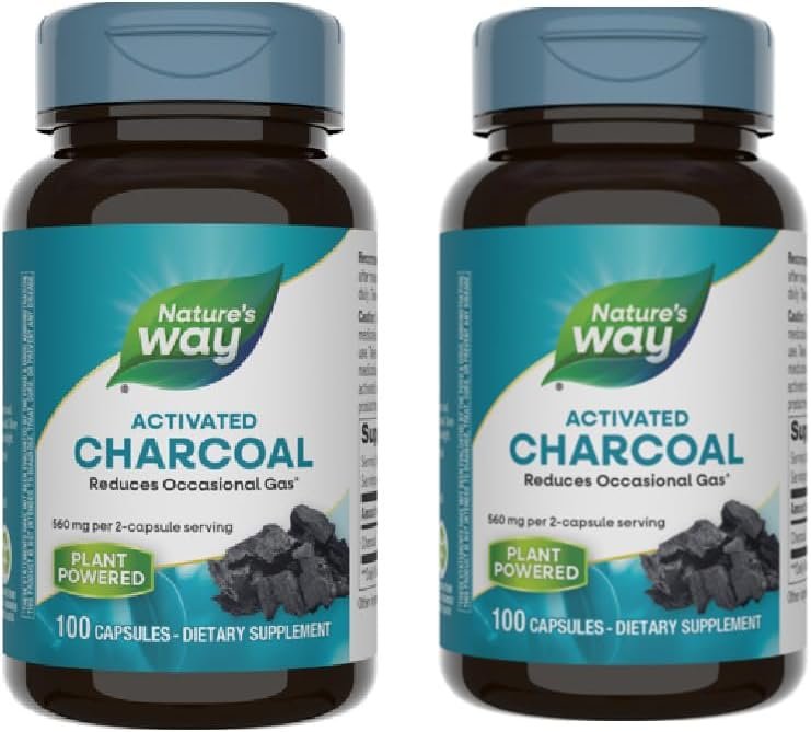 Nature’s Way Activated Charcoal – Charcoal Supplement that Binds Unwanted Materials & Gas* – Alternative to Powder – Gluten-Free & Dairy-Free – 100 Count – 2 Pack