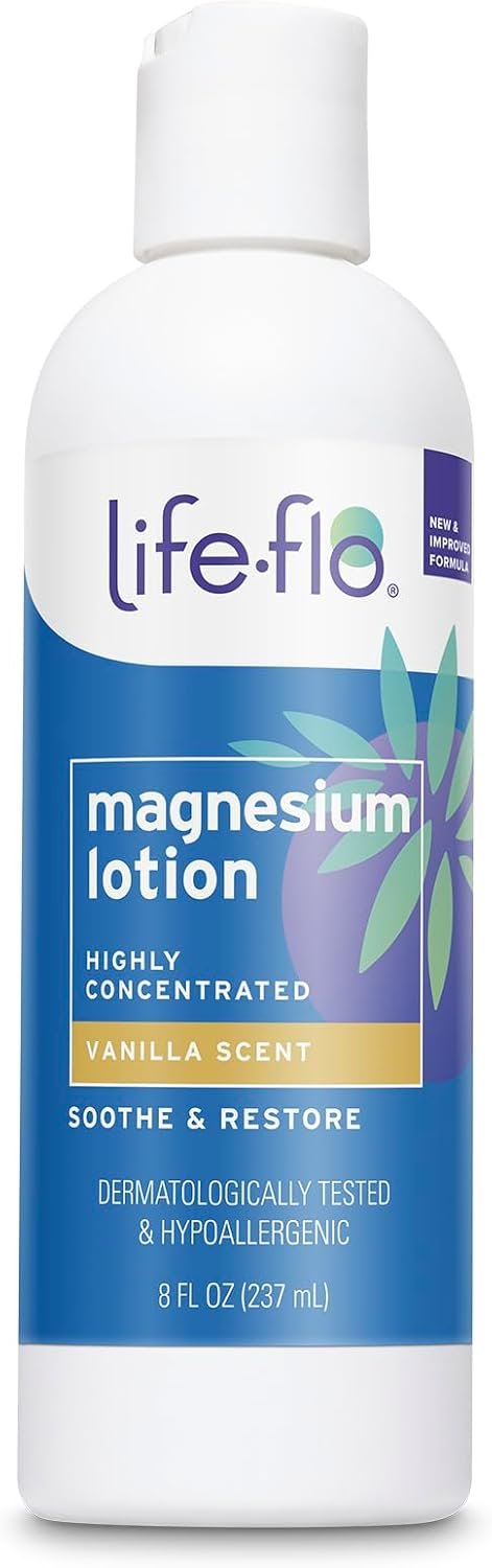 LIFE-FLO Magnesium Lotion – New, Improved Magnesium Chloride from Zechstein Seabed – Soothes Muscles, Joints When Massaged into Skin – Great for Kids, Hypoallergenic, 8oz Pack of 1, Vanilla