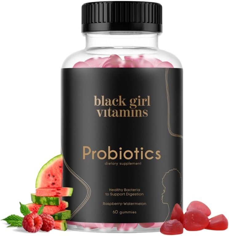 Black Girl Vitamins – Probiotic Gummies for Digestive Health and Immune Support, Gluten-Free Vitamins, (Raspberry-Watermelon), 60ct