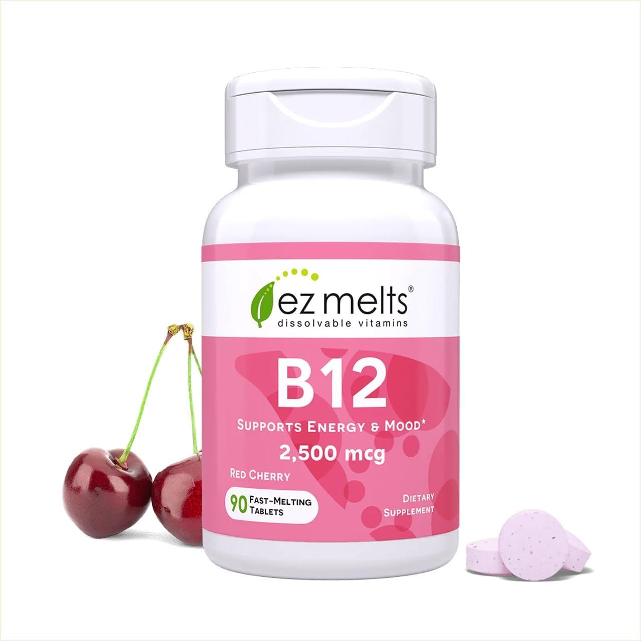EZ Melts Dissolvable B12 Methylcobalamin 2,500 mcg, 90 Tablets, Red Cherry