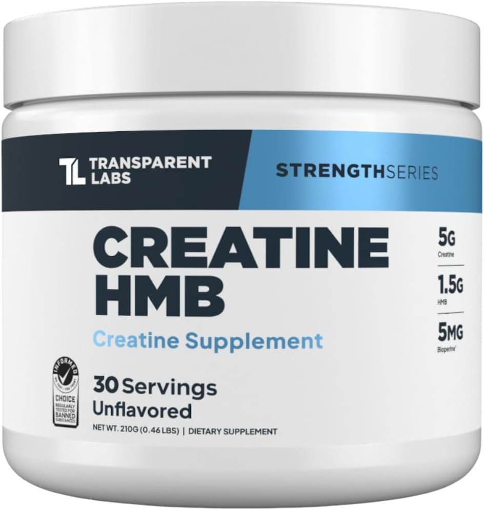 Transparent Labs Creatine HMB – Creatine Monohydrate Powder with HMB for Muscle Growth, Increased Strength, Enhanced Energy Output, and Improved Athletic Performance – 30 Servings, Unflavored