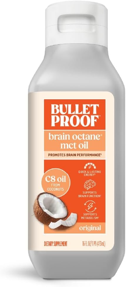 Bulletproof Brain Octane C8 MCT Oil, Non-GMO, 16 oz – 100% C8 from Coconut
