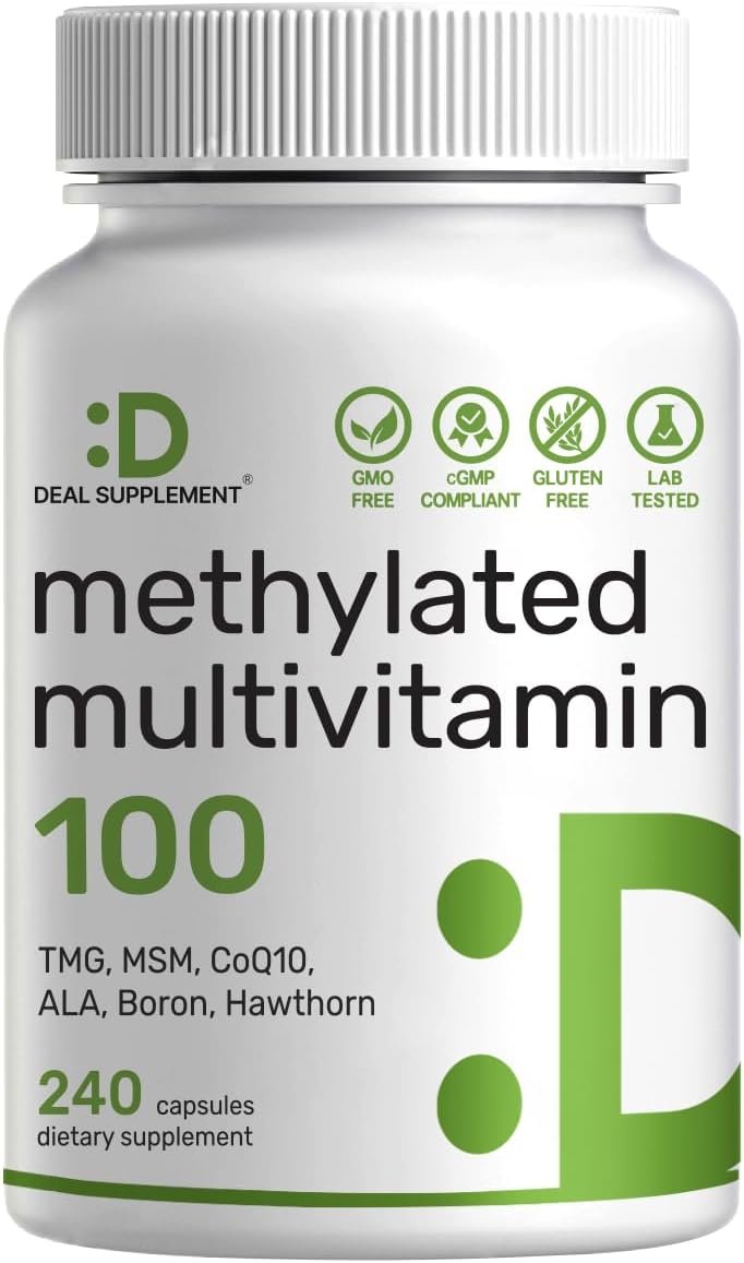 DEAL SUPPLEMENT Methylated Multivitamin for Men & Women, 240 Capsules | 100% DV Vitamins & Minerals | Activated B-Complex & Chelated Minerals, with CoQ10, TMG & ALA | Non-GMO, cGMP Manufactured