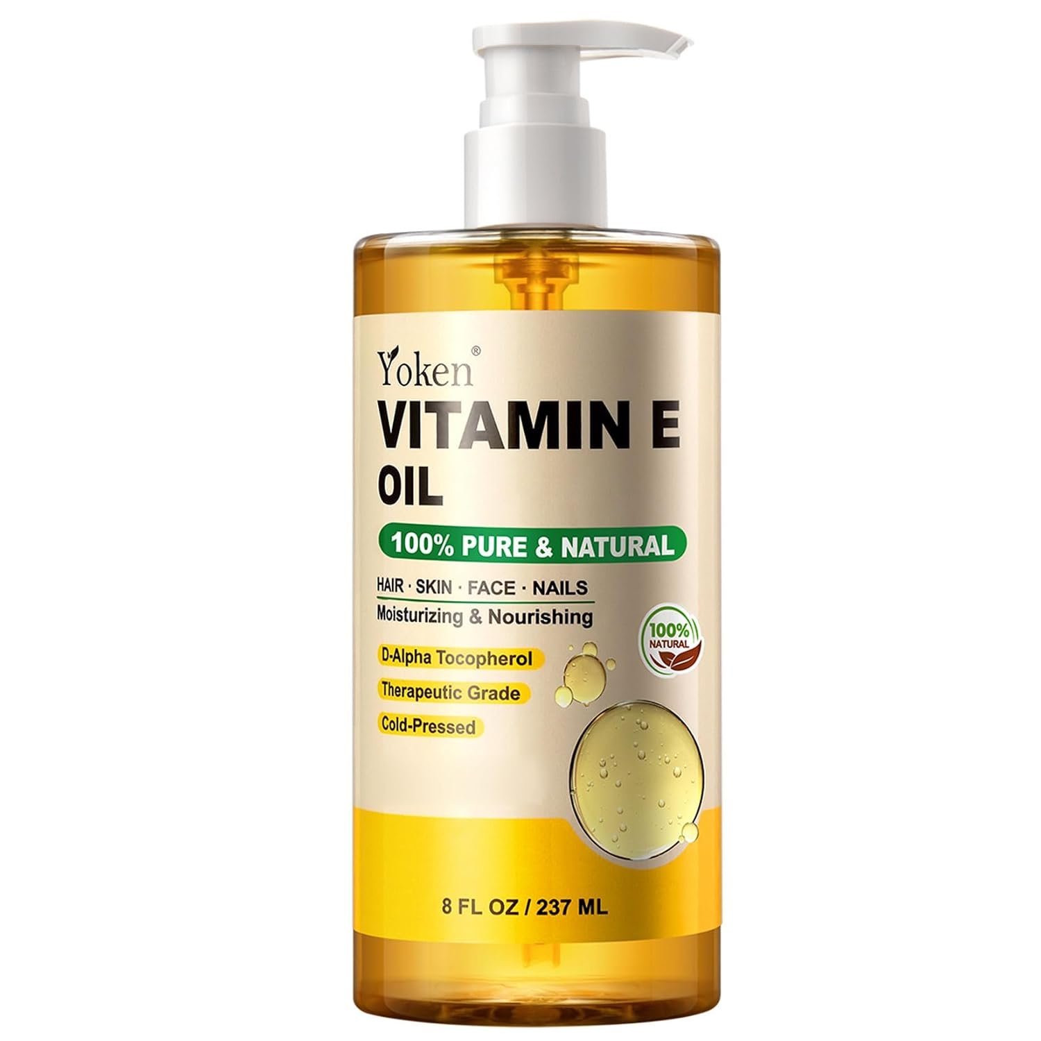Yoken Vitamin E Oil for Skin Face Body 8 Oz Cold Pressed Vitamine Body oils