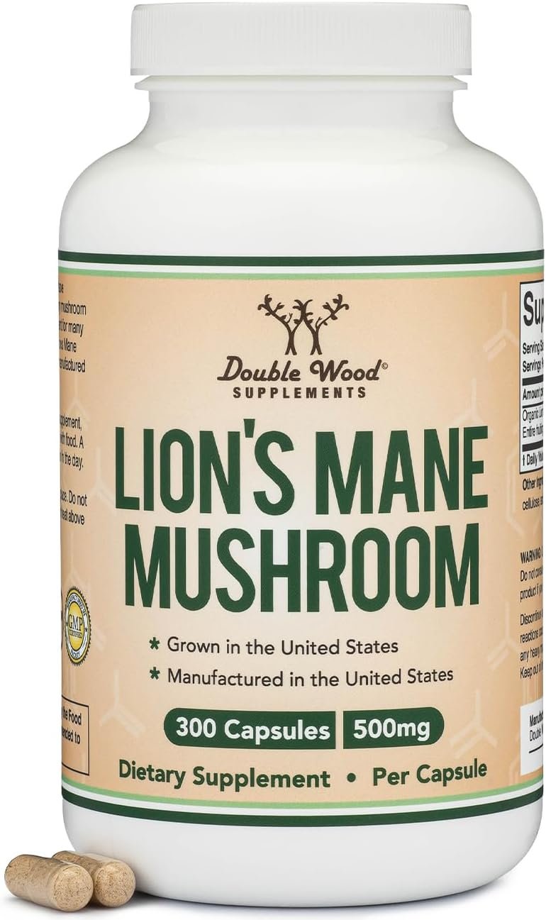 Organic Lion’s Mane Mushroom 1,000mg, Memory + Focus Support, 300 Capsules
