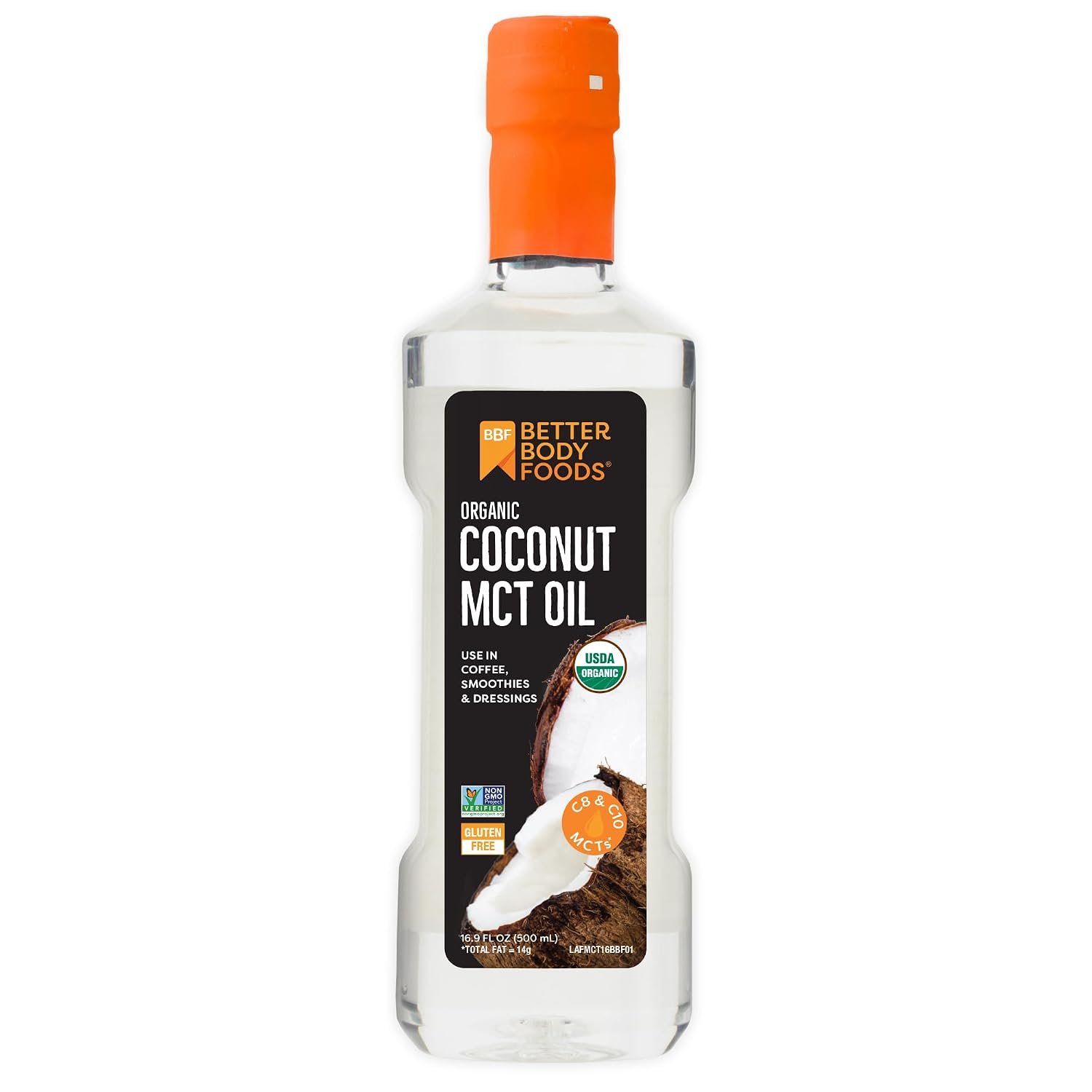 BetterBody Foods Organic Coconut MCT Oil 16.9 Fl Oz, C8 & C10, Keto Coffee