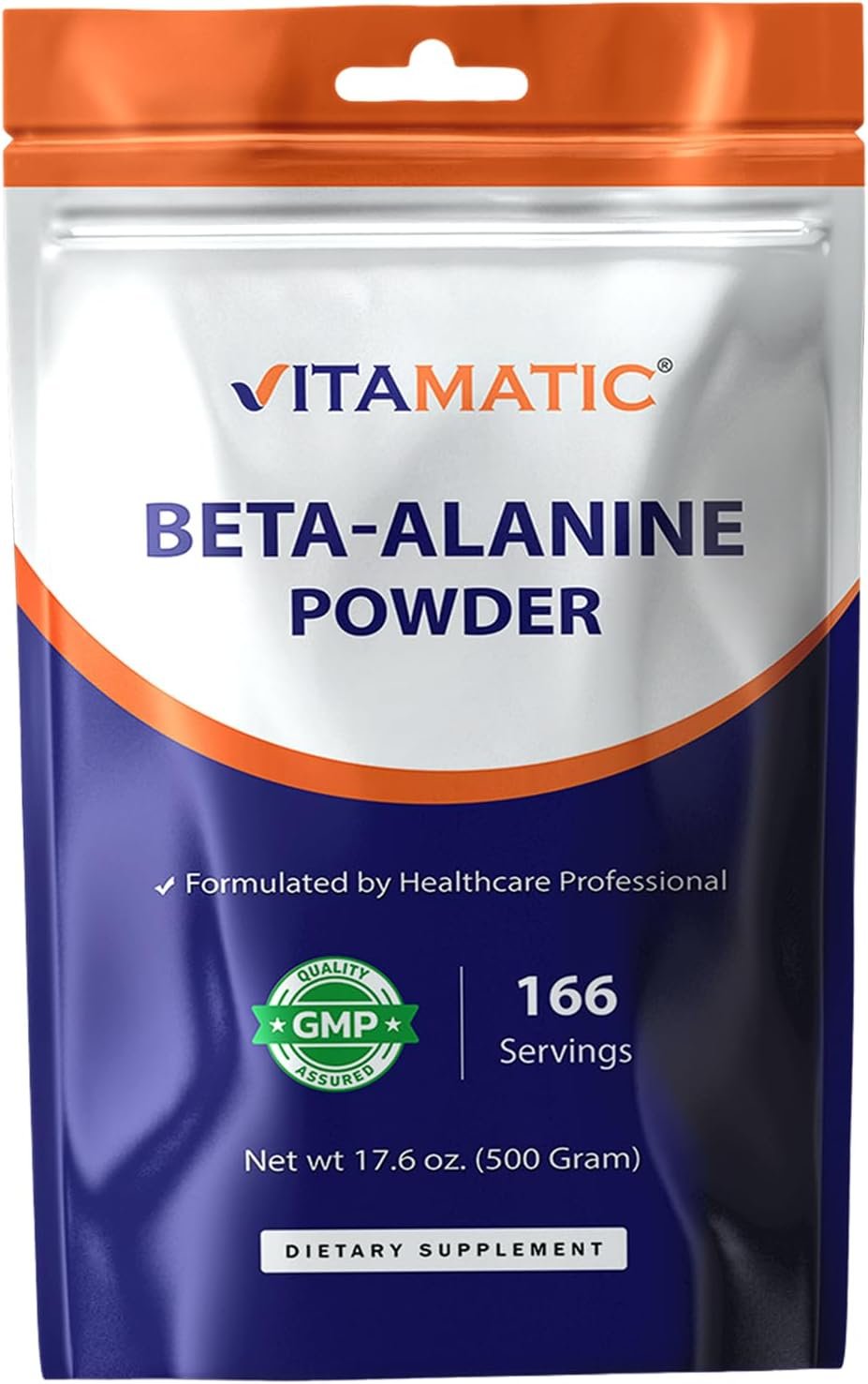 Vitamatic Beta-Alanine Powder – 3000 mg per Serving – Pure Beta Alanine – Unflavored – Non-GMO – GMP Quality – Supports Active Lifestyle – 500 Gram