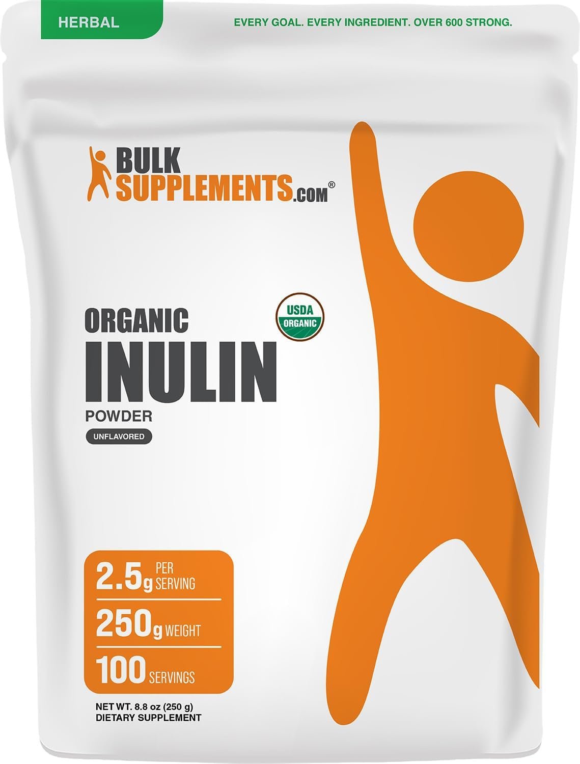 BulkSupplements.com Organic Inulin Powder – Inulin Supplement, Soluble Fiber Powder – Vegan & Gluten Free – 2.5g Serving, 250g (8.8 oz) (Pack of 1)