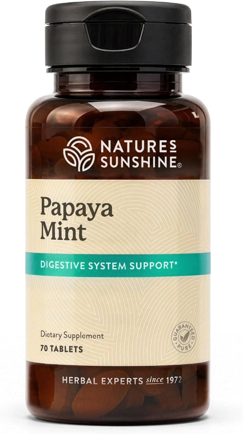 Nature’s Sunshine Papaya Mint Chewable Tablets | Digestive Enzyme Supplement with Papain & Peppermint | Supports Digestion & Fresh Breath | 70 Ct