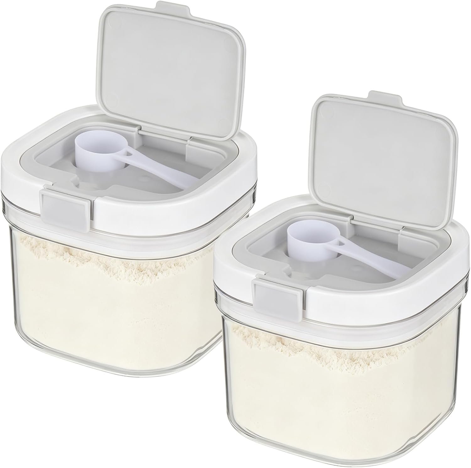 2 Pack Clear 800ml Protein Powder Container with Measuring Spoon BPA Free Airtight Moisture Proof Canister for Coffee Sugar Flour Cereal and Pantry Organization
