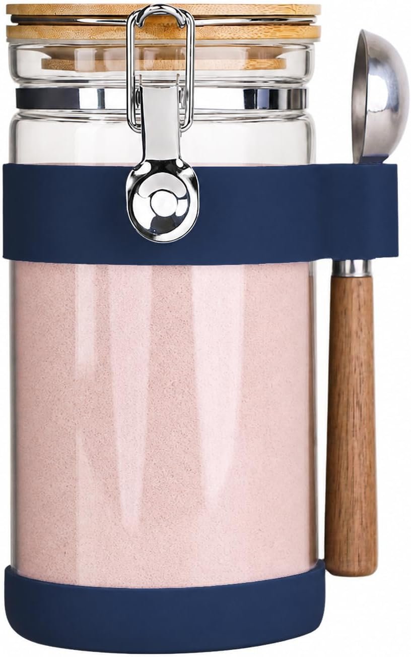 Airtight Glass Protein Powder Container with Scoop, 40oz (1200ml) Glass Supplement Storage Jar, Large Food Canister with Bamboo Lid for Kitchen & Pantry Organization – Ideal for Creatine,BCAA,Collagen