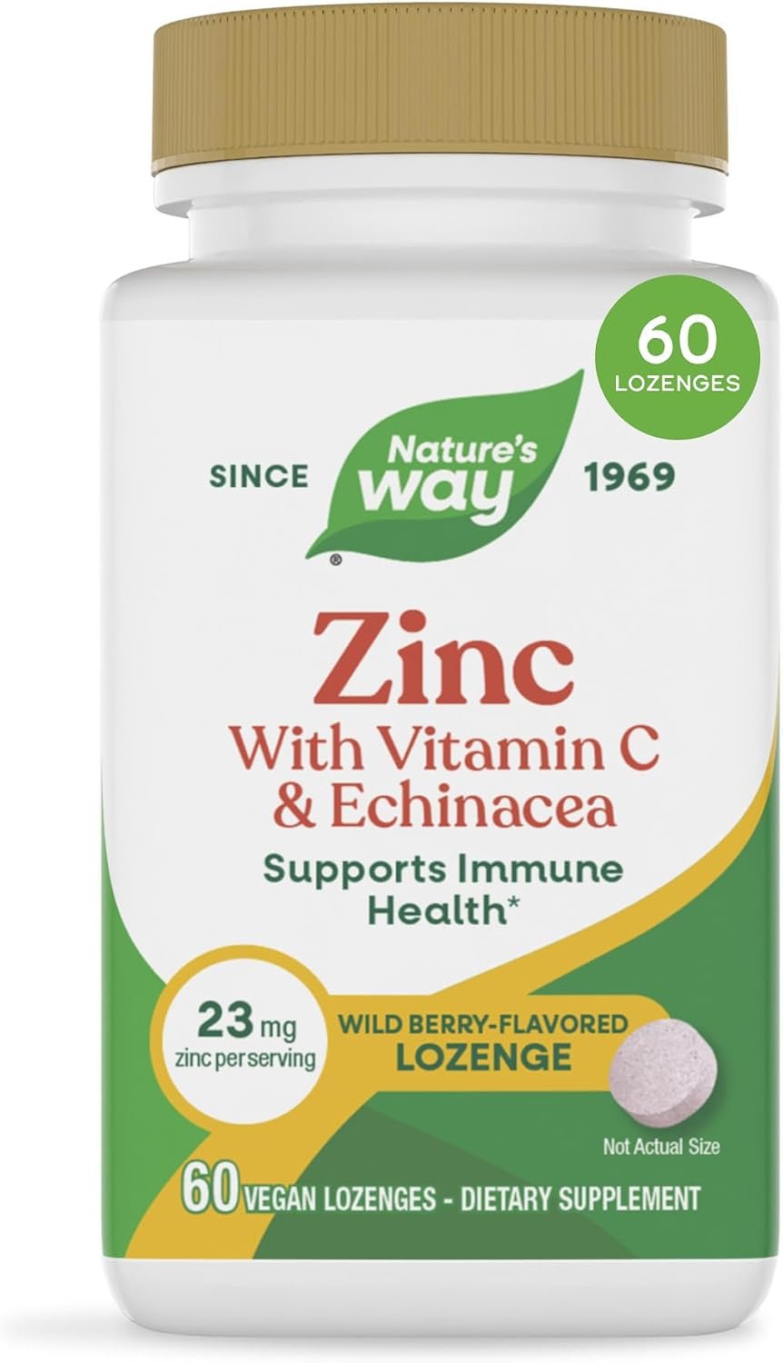 Nature’s Way Zinc Lozenges with Vitamin C & Echinacea, Wild Berry, 60 ct
