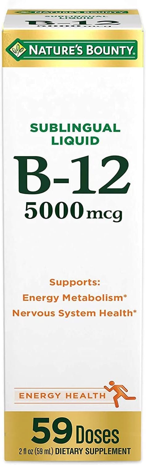 Nature’s Bounty B-12 5000 mcg Sublingual Liquid Energy Health 2 oz (Pack of 2)