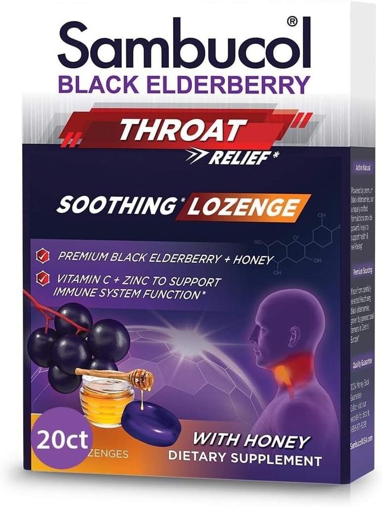 Sambucol Black Elderberry Throat Lozenge, Sore Throat Relief, 20 Count